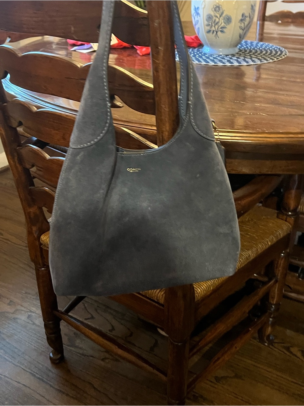 Coach Suede Shoulder Bag Brooklyn in blue suede